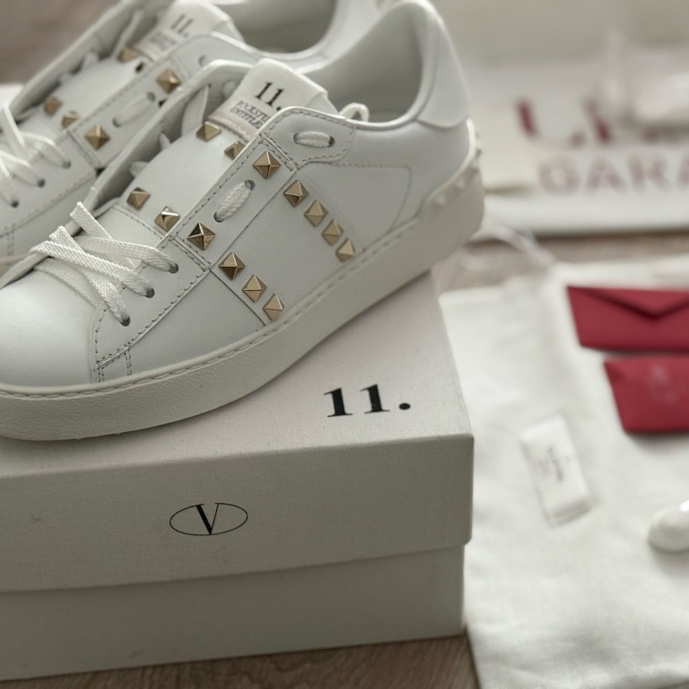 Valentino White and Gold Studded Sneakers